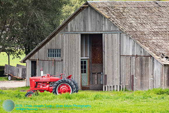 Barn-red tractor on road to Solvang-CA
